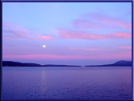 North Pender Island - A full moon over Plumper Sound and Mayne and Saturna Islands