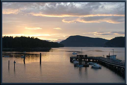Mayne Island - Sunset overlooking Miners Bay and Active Pass and Galiano Island