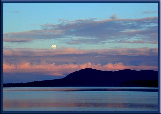 North Pender Island - A spring moon rising over Saturna Island